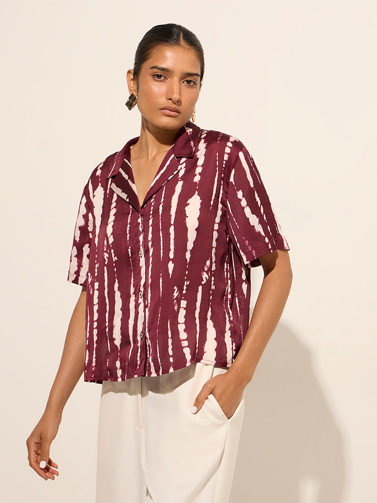 Wardrobe Wine Abstract Printed Shirt