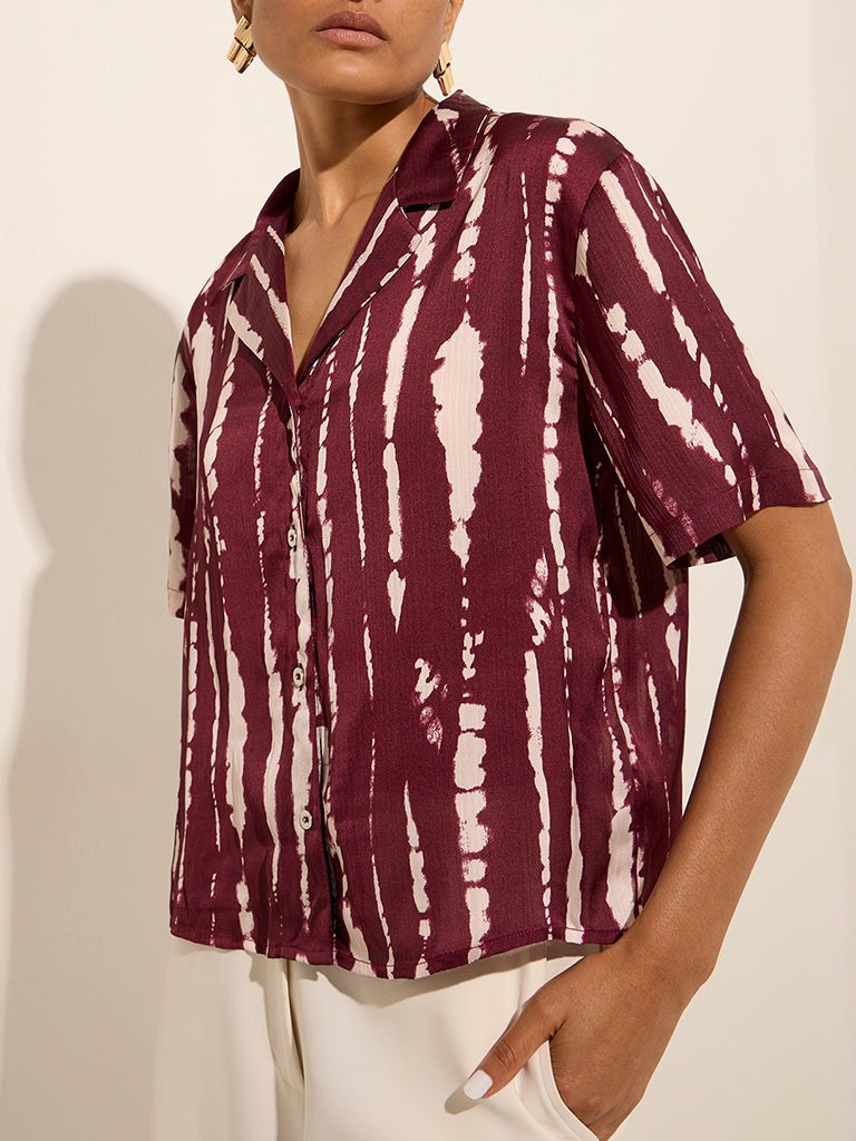 Wardrobe Wine Abstract Printed Shirt