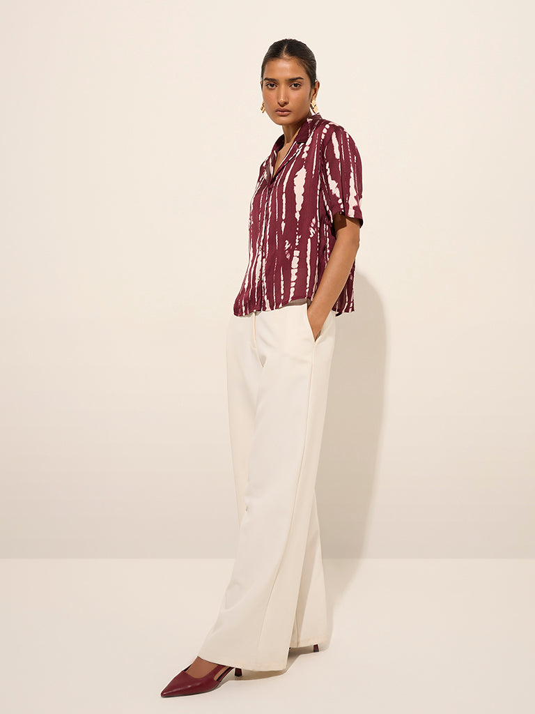 Wardrobe Wine Abstract Printed Shirt