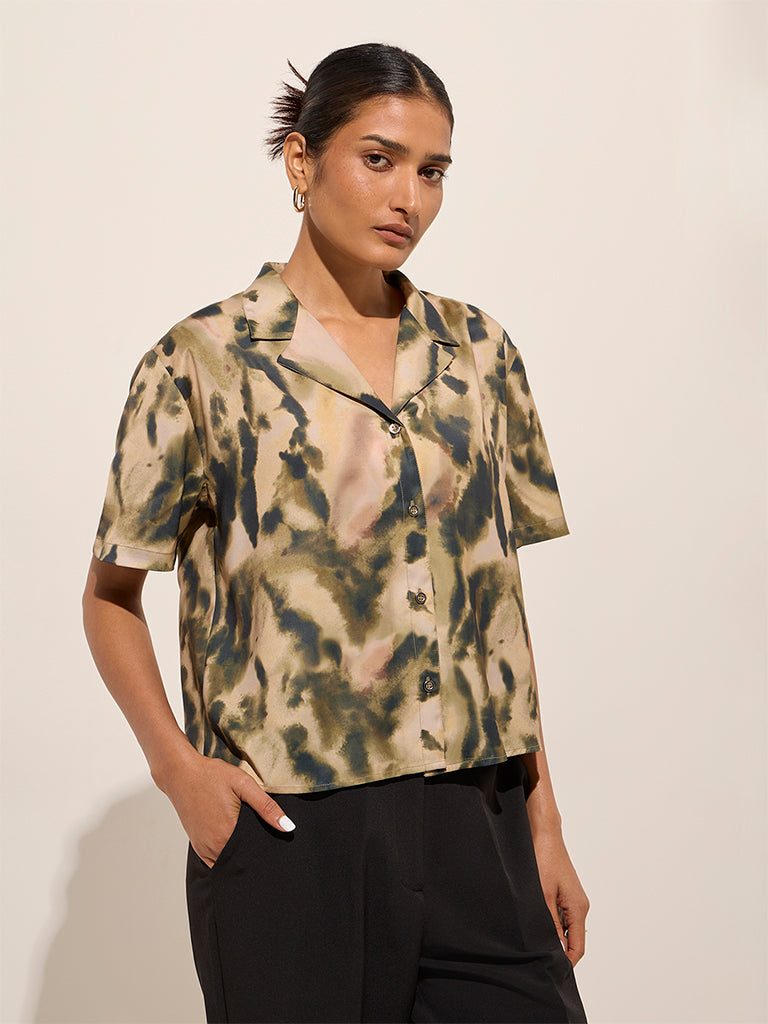 Wardrobe Olive Camo Printed Shirt