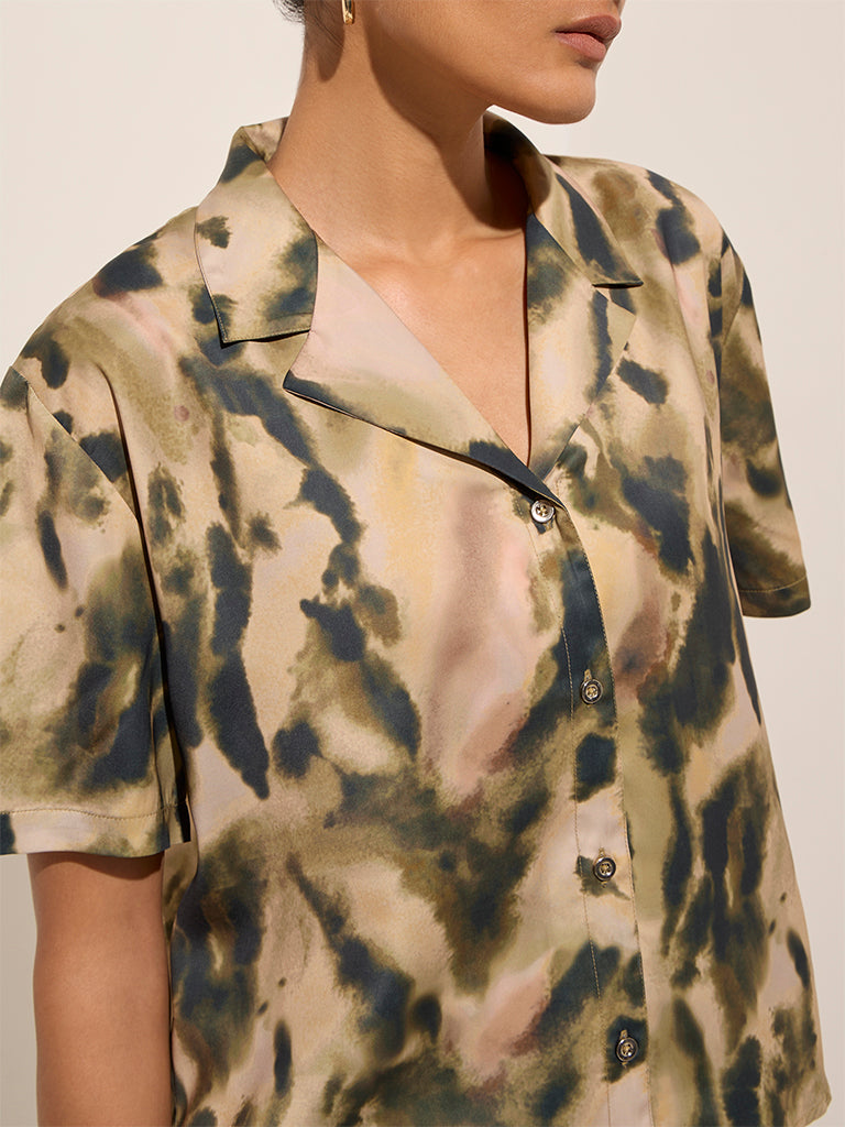 Wardrobe Olive Camo Printed Shirt