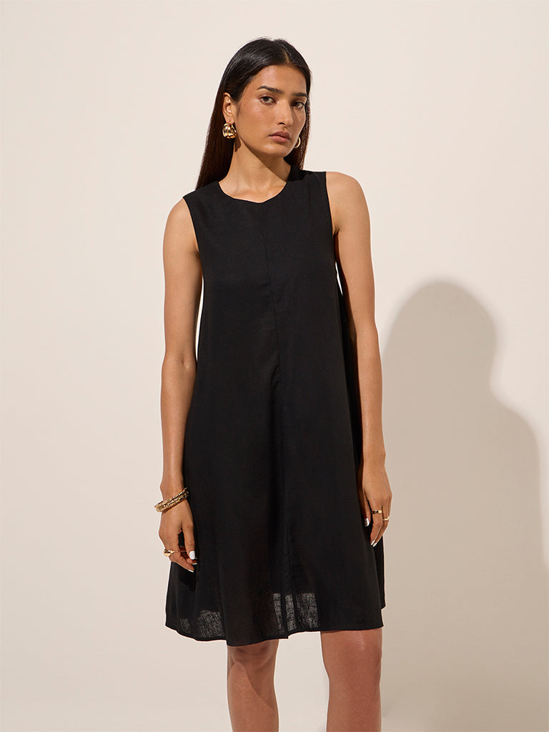 Wardrobe Black Solid A-Line Dress