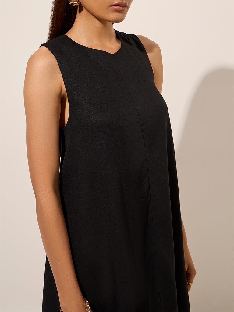 Wardrobe Black Solid A-Line Dress