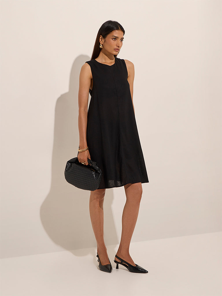 Wardrobe Black Solid A-Line Dress