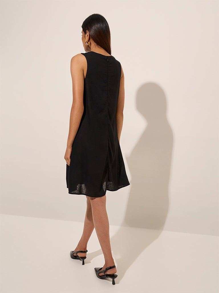 Wardrobe Black Solid A-Line Dress