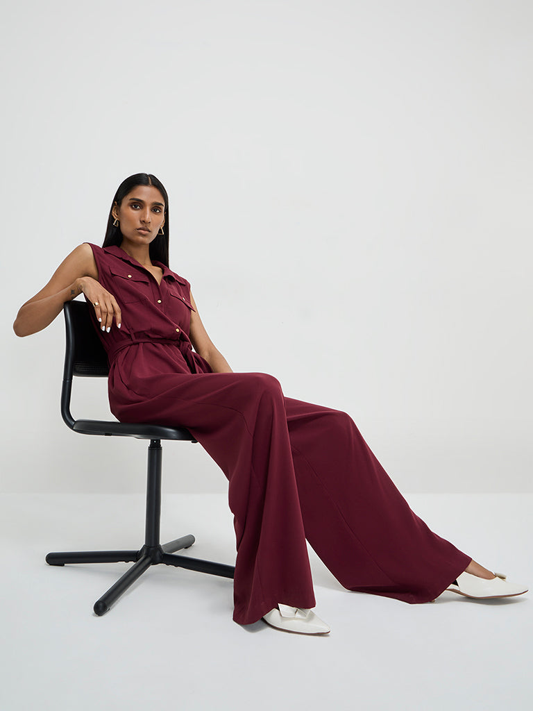 Wardrobe Burgundy Jumpsuit with Belt