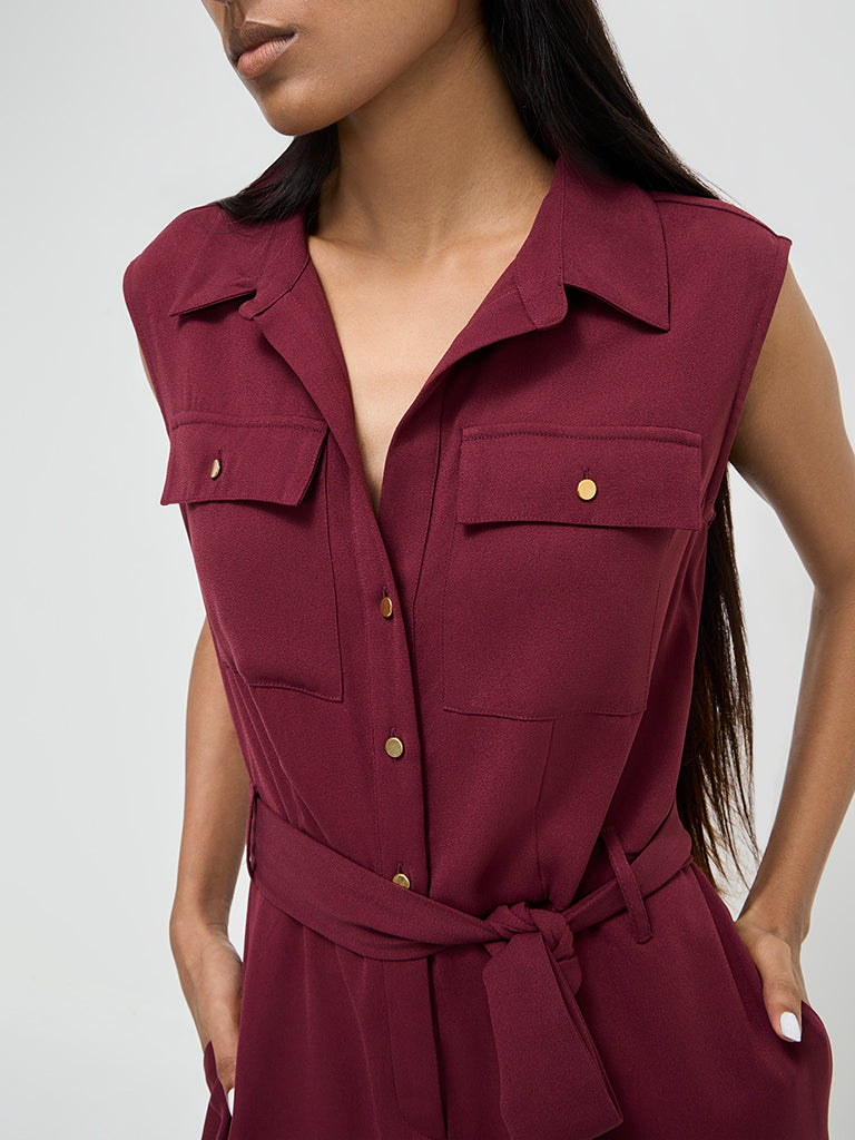 Wardrobe Burgundy Jumpsuit with Belt