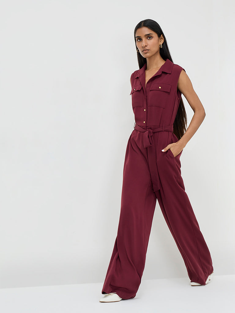 Wardrobe Burgundy Jumpsuit with Belt