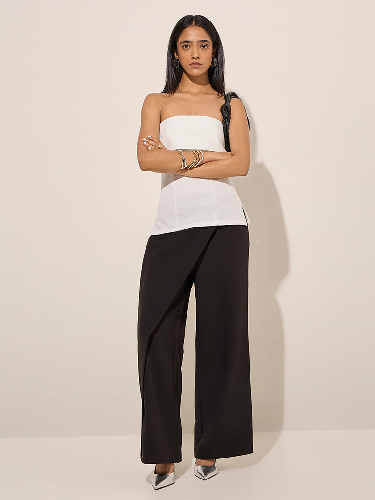 Wardrobe Black Wrap-Style High-Rise Trousers