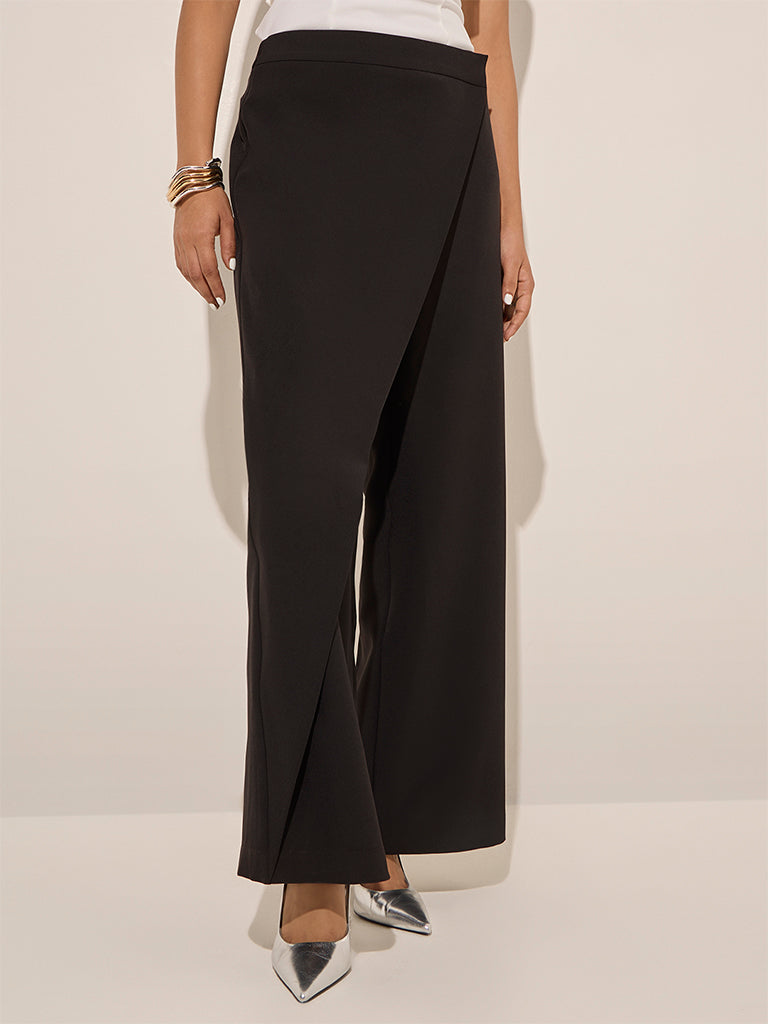 Wardrobe Black Wrap-Style High-Rise Trousers