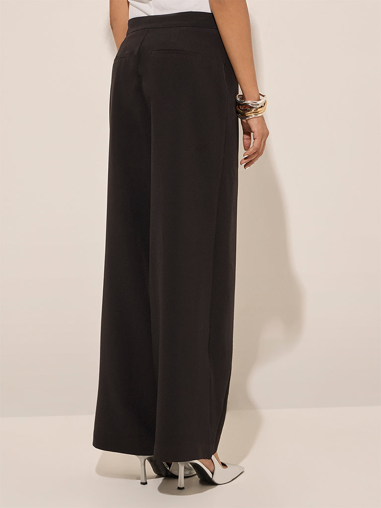 Wardrobe Black Wrap-Style High-Rise Trousers