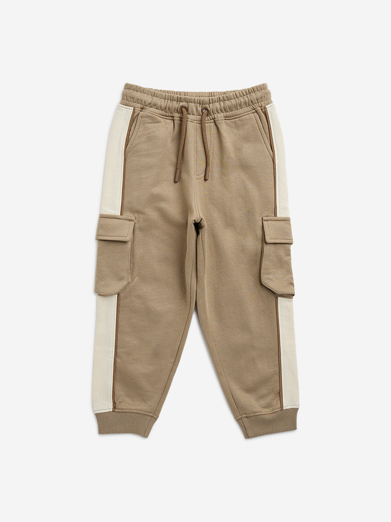 HOP Kids Taupe Mid-Rise Cotton Joggers