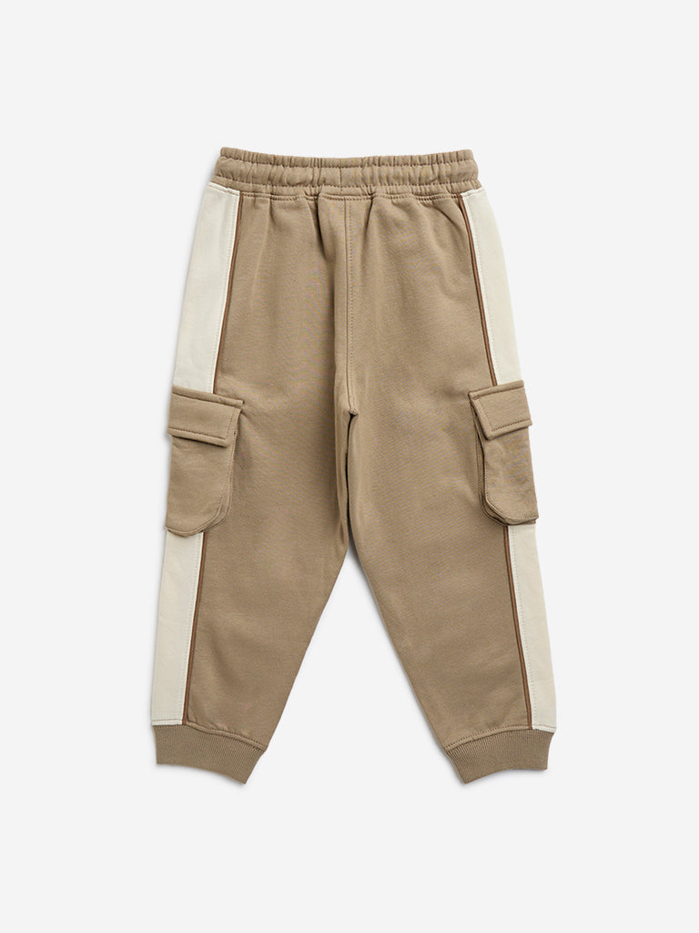 HOP Kids Taupe Mid-Rise Cotton Joggers