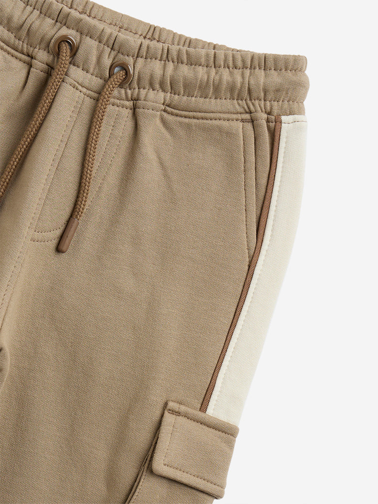 HOP Kids Taupe Mid-Rise Cotton Joggers