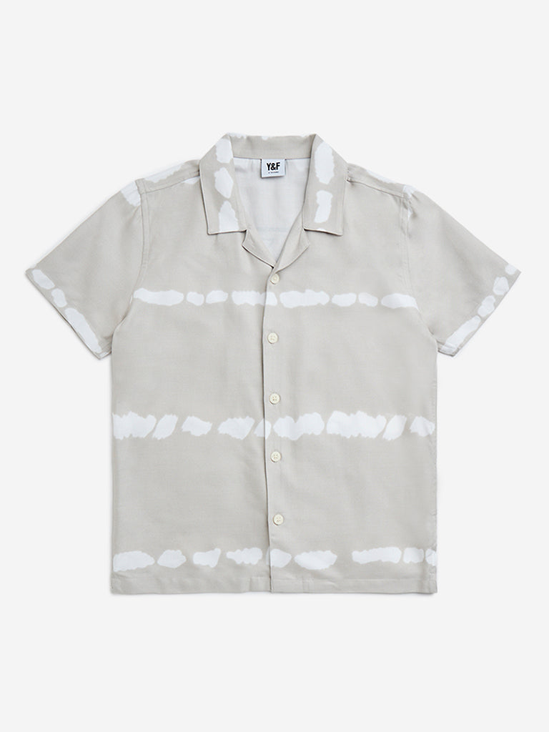 Y&F Kids Grey Abstract Printed Resort-Fit Shirt