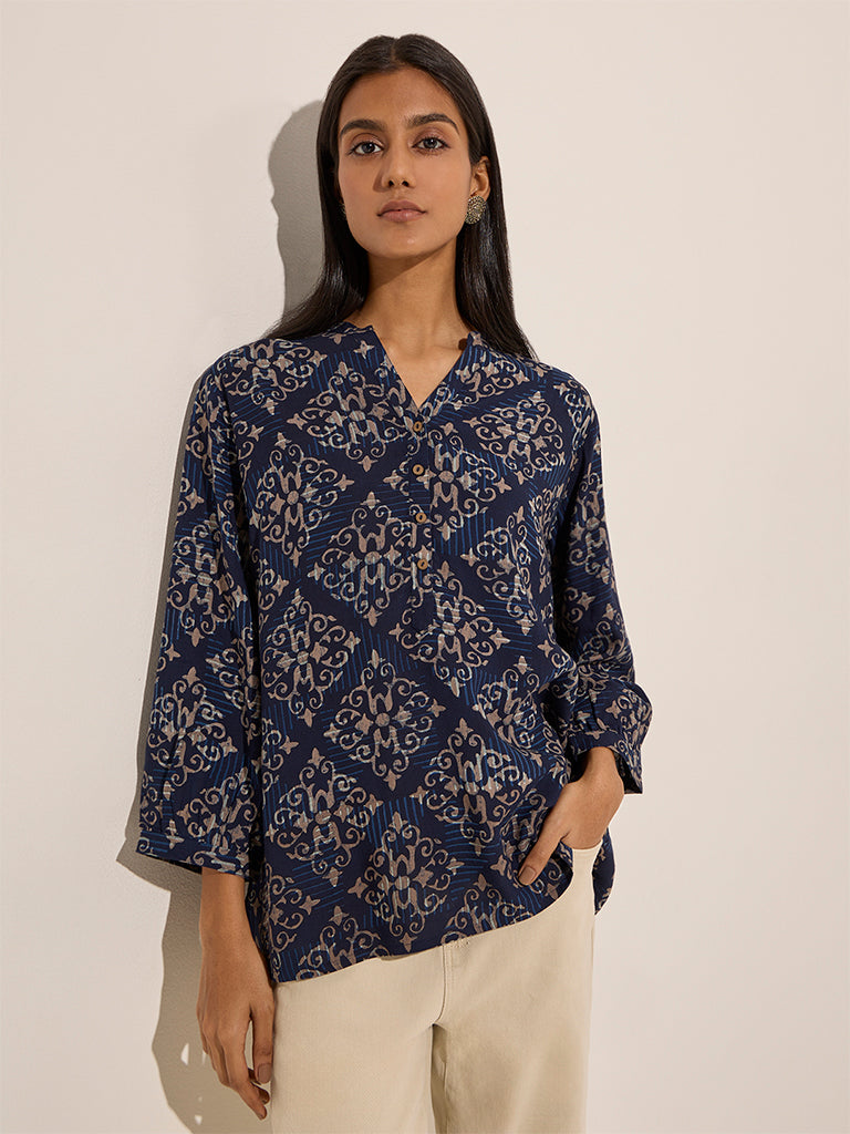 Utsa Indigo Printed Cotton Kurti