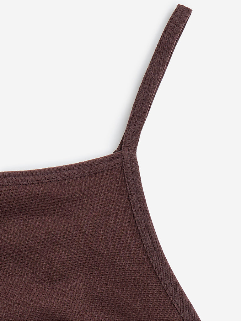 Y&F Kids Brown Cotton-Blend Crop Top