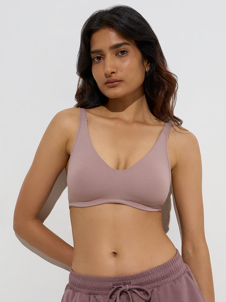 westisde Wunderlove Women's Mauve Cotton-Blend Bra for Casual Wear Front View