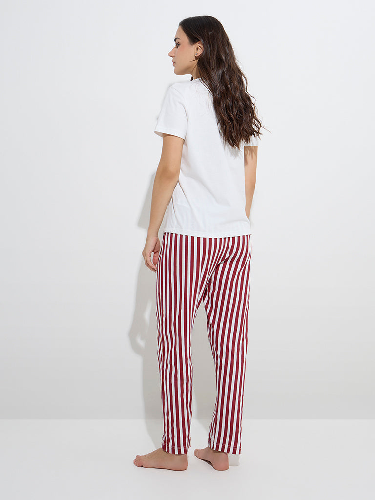 Wunderlove Red Cherry Printed Cotton T-Shirt and Pyjamas Set