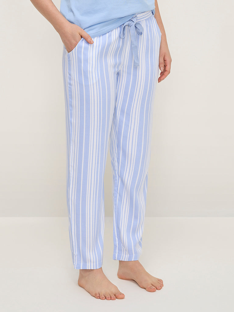 Wunderlove Light Blue Striped High-Rise Lounge Pants