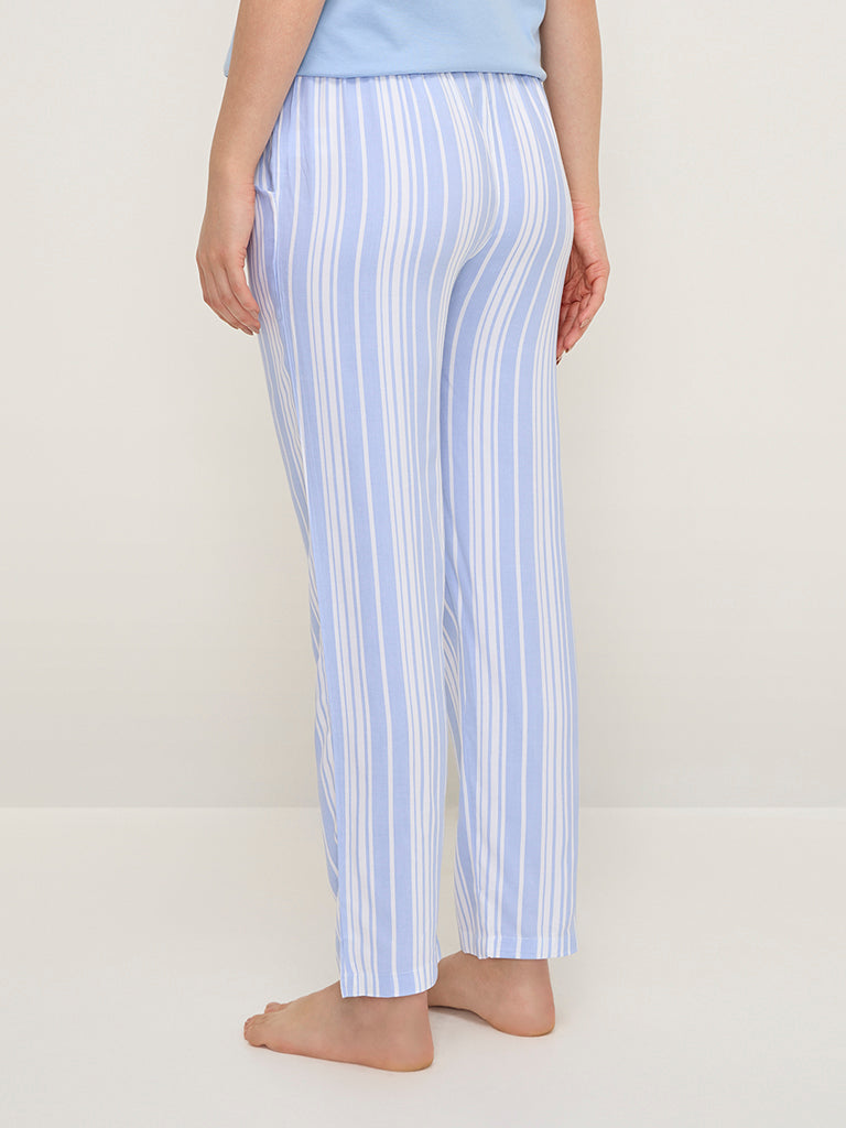 Wunderlove Light Blue Striped High-Rise Lounge Pants