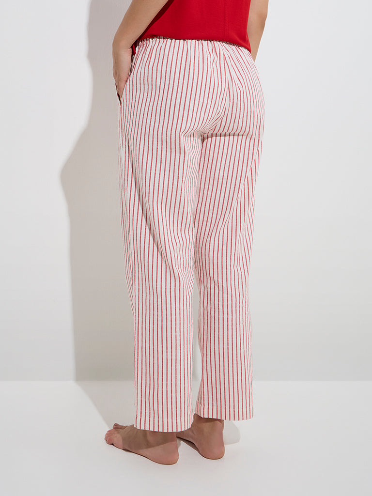 Wunderlove Red Striped High-Rise Cotton Lounge Pants