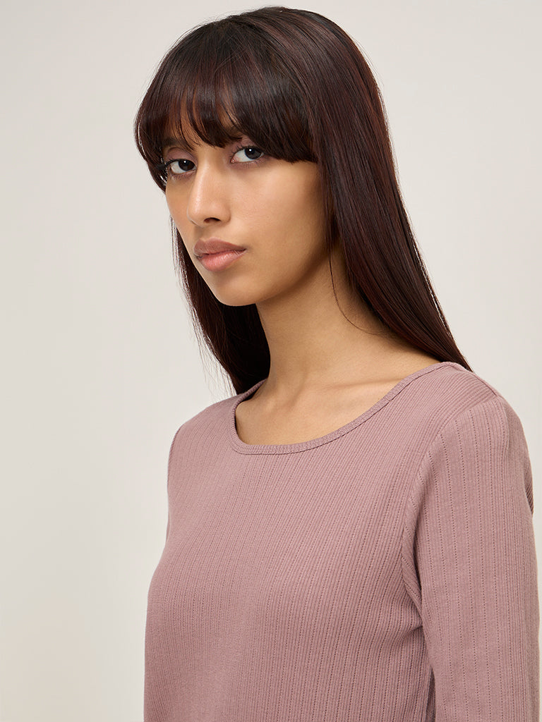 Superstar Mauve Ribbed-Textured Cotton Top