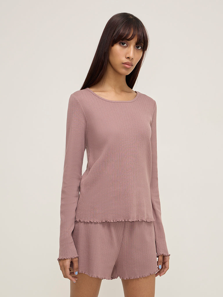 Superstar Mauve Ribbed-Textured Cotton Top