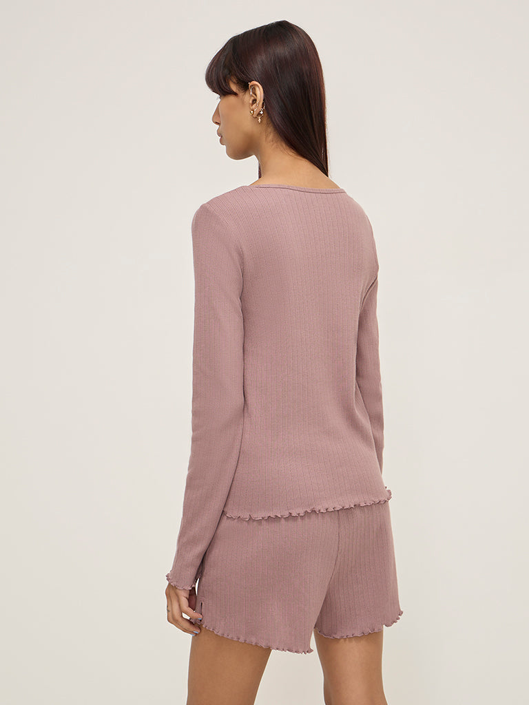 Superstar Mauve Ribbed-Textured Cotton Top