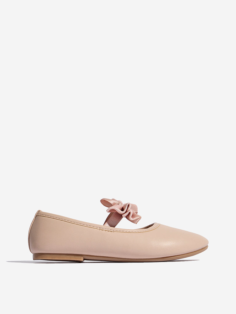 Yellow Blush Pink Bow-Adorned Mary Jane Shoes