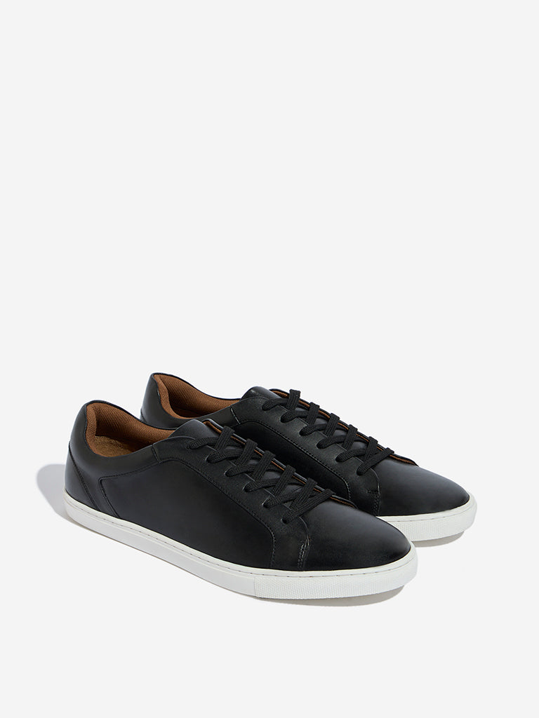 SOLEPLAY Black Faux Leather Lace-Up Sneakers