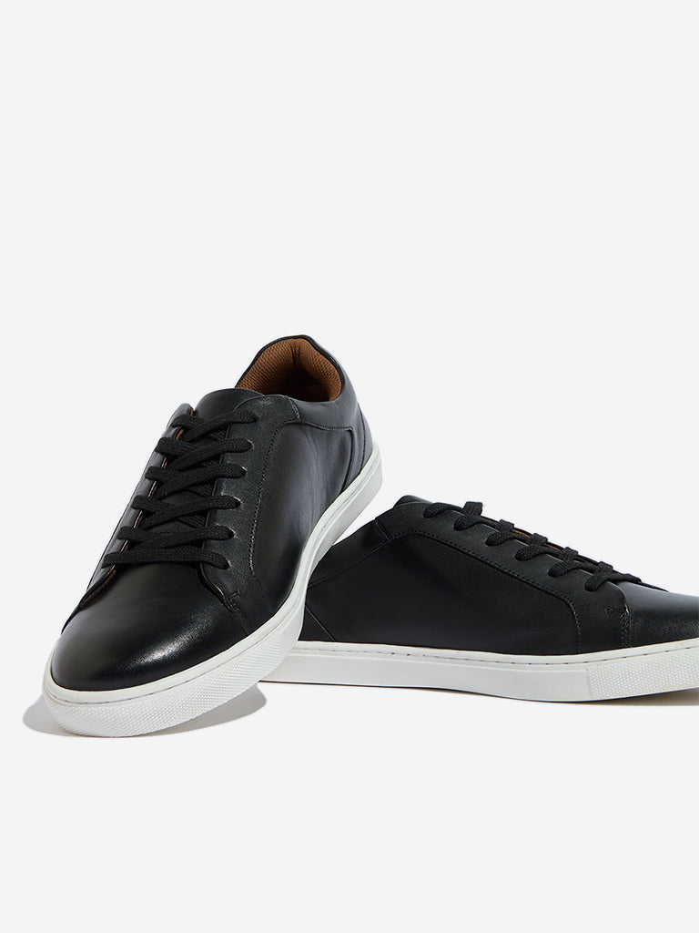 SOLEPLAY Black Faux Leather Lace-Up Sneakers