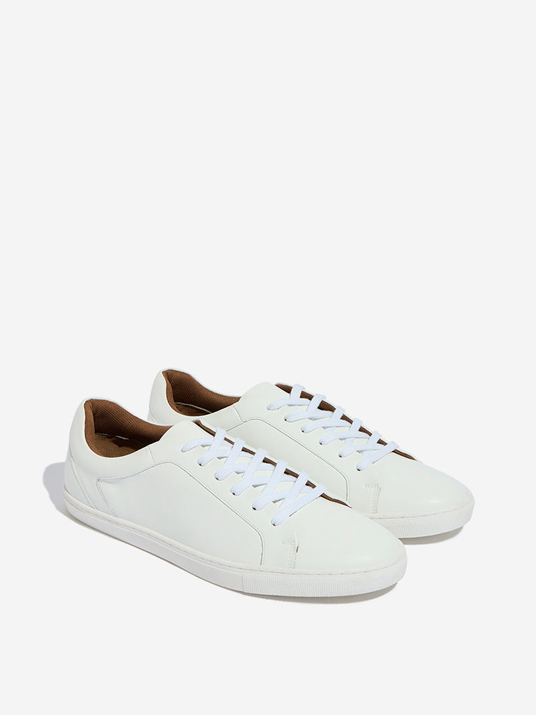 SOLEPLAY White Faux Leather Lace-Up Sneakers