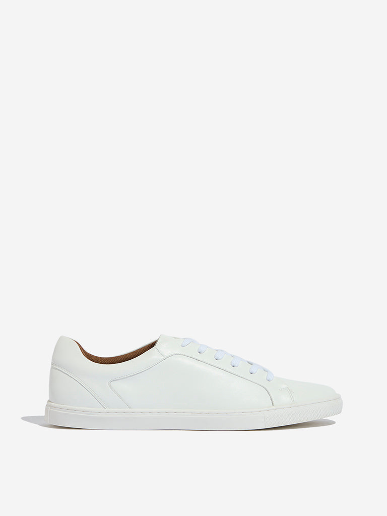 SOLEPLAY White Faux Leather Lace-Up Sneakers