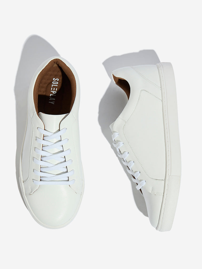 SOLEPLAY White Faux Leather Lace-Up Sneakers