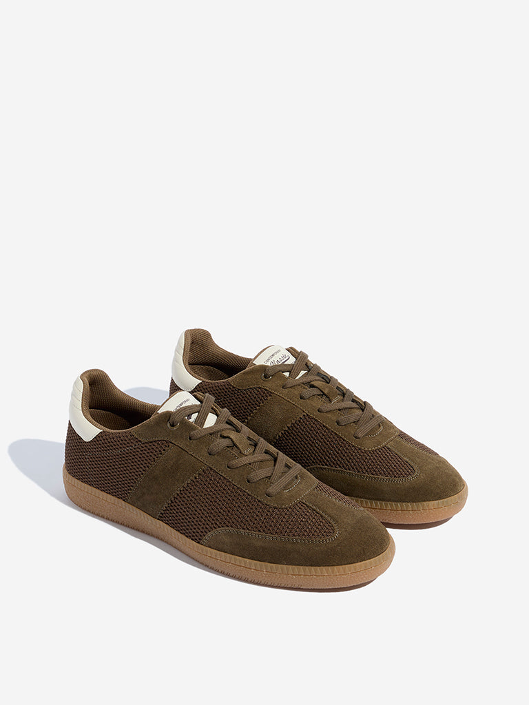 SOLEPLAY Dark Brown Faux-Suede Mesh Lace-Up Sneakers