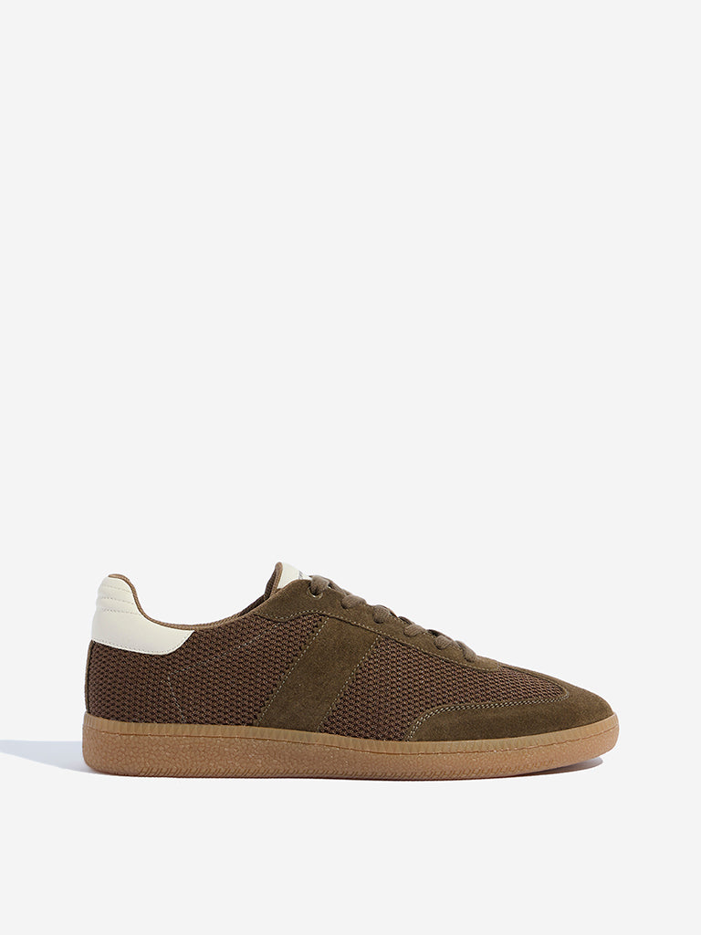 SOLEPLAY Dark Brown Faux-Suede Mesh Lace-Up Sneakers