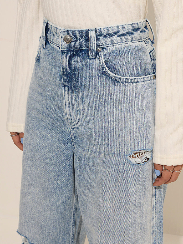 Nuon Blue Ripped High - Rise Jeans