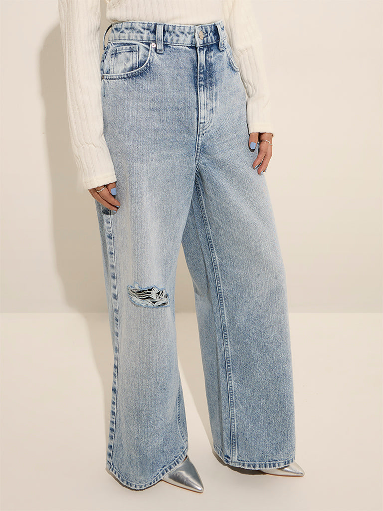 Nuon Blue Ripped High - Rise Jeans