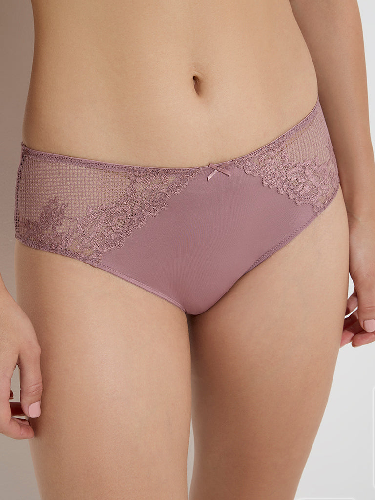 Wunderlove Mauve Lace-Detailed Brief