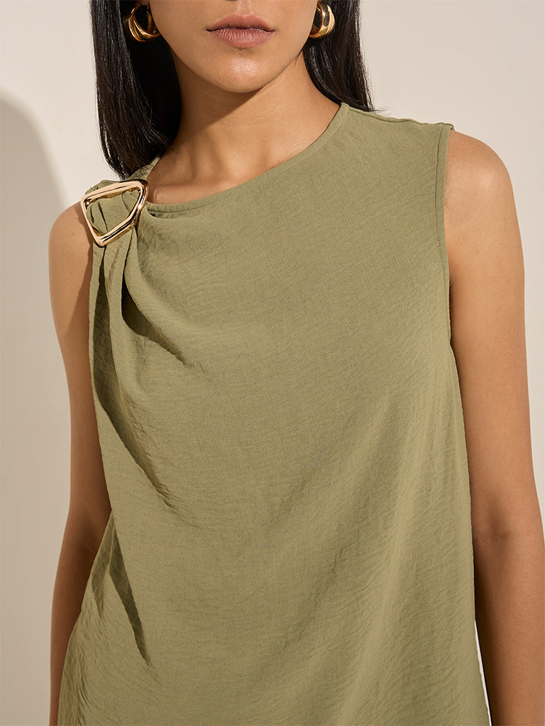 Wardrobe Olive Metal-Detailed Top