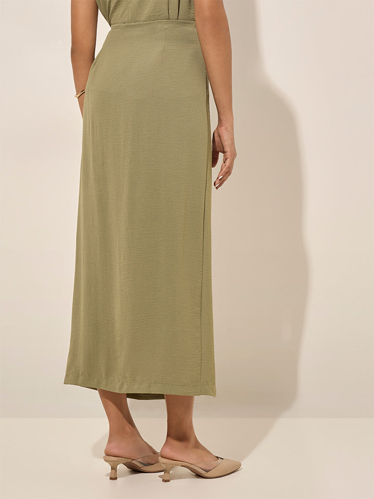 Wardrobe Olive Metal-Detailed High-Rise Skirt