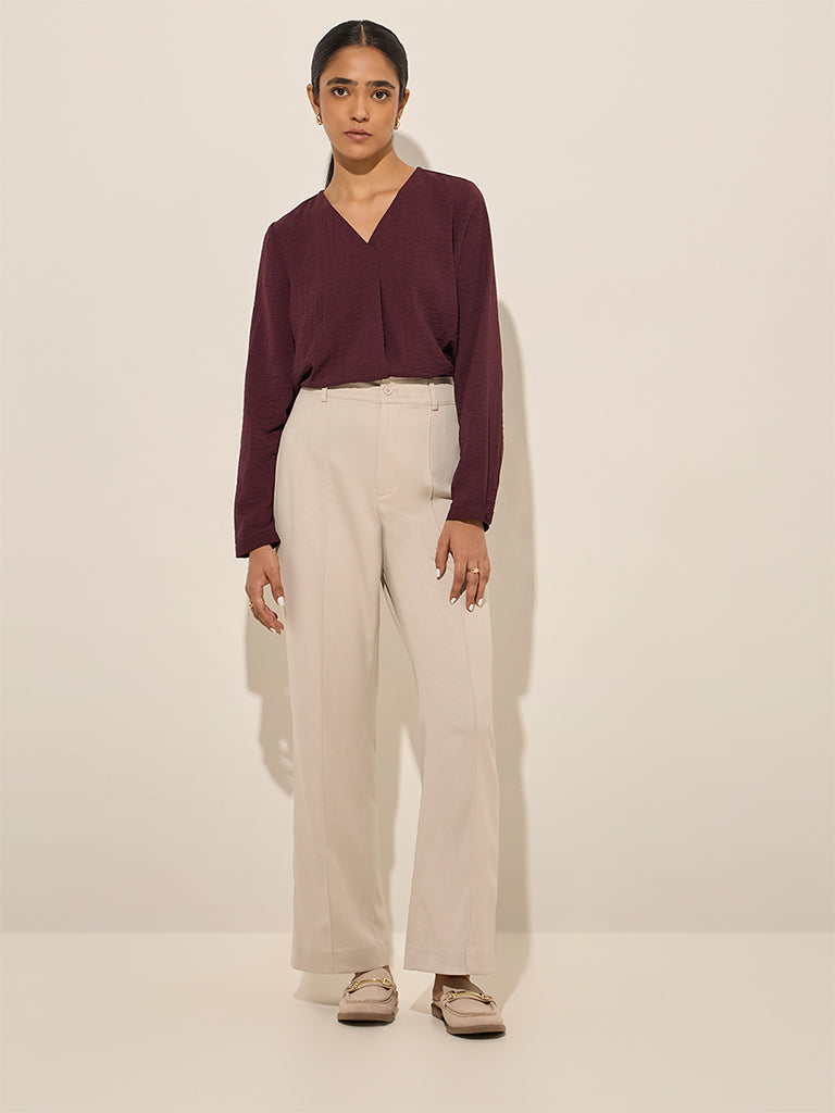 Wardrobe Beige Solid High-Rise Trousers