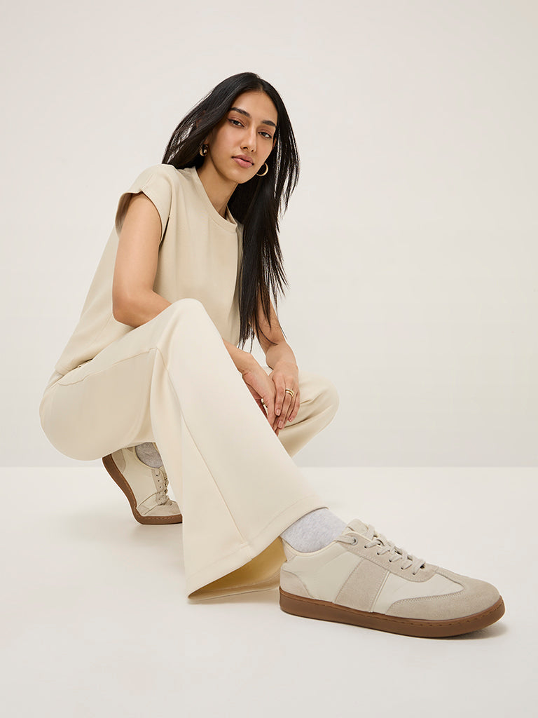 LOV Beige Solid High-Rise Track Pants