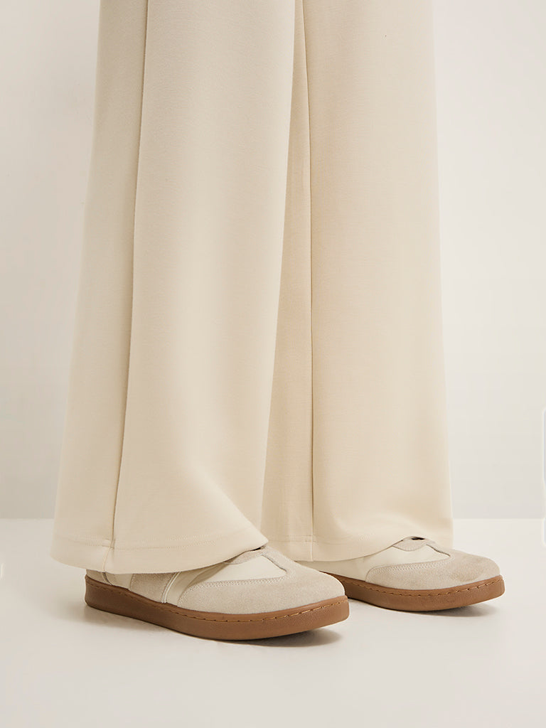 LOV Beige Solid High-Rise Track Pants