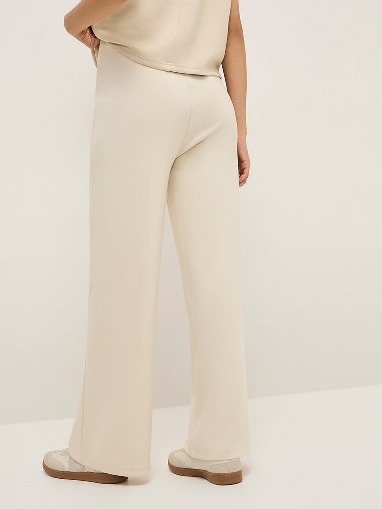 LOV Beige Solid High-Rise Track Pants