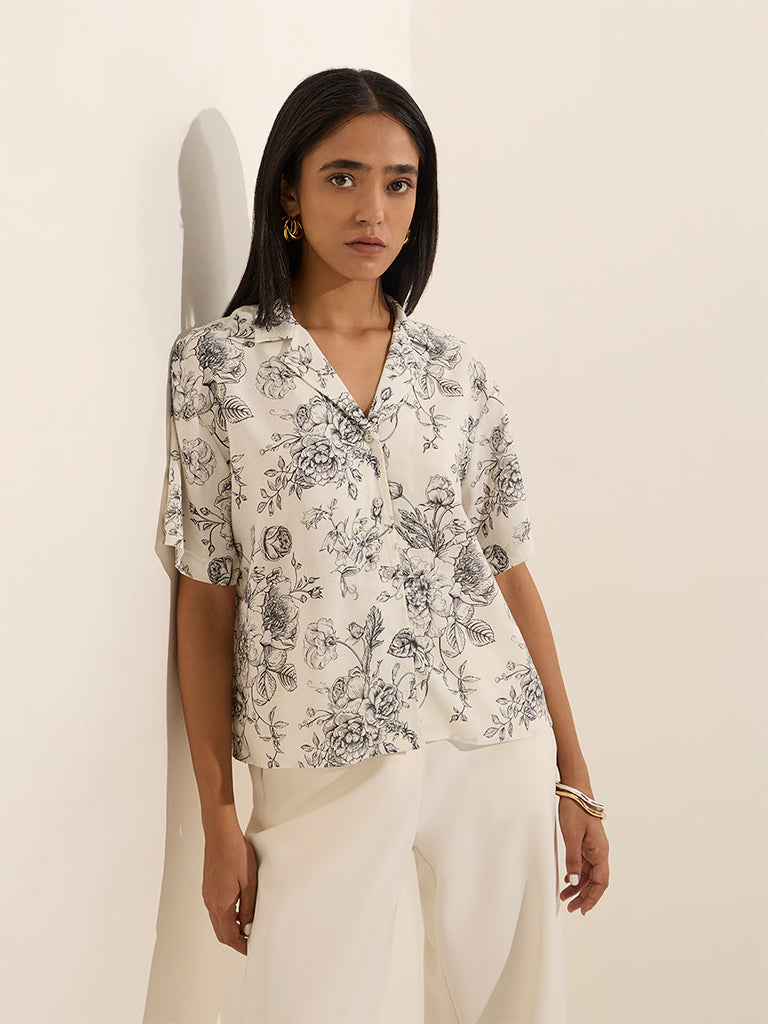 Wardrobe Off-White Floral Printed Shirt