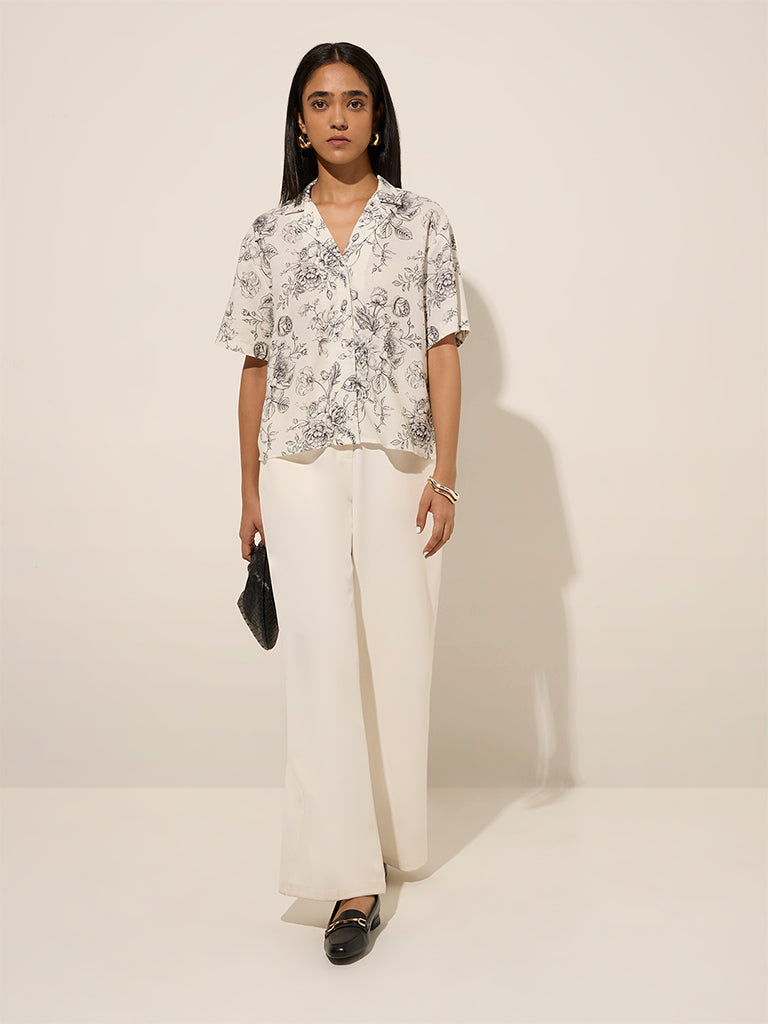 Wardrobe Off-White Floral Printed Shirt