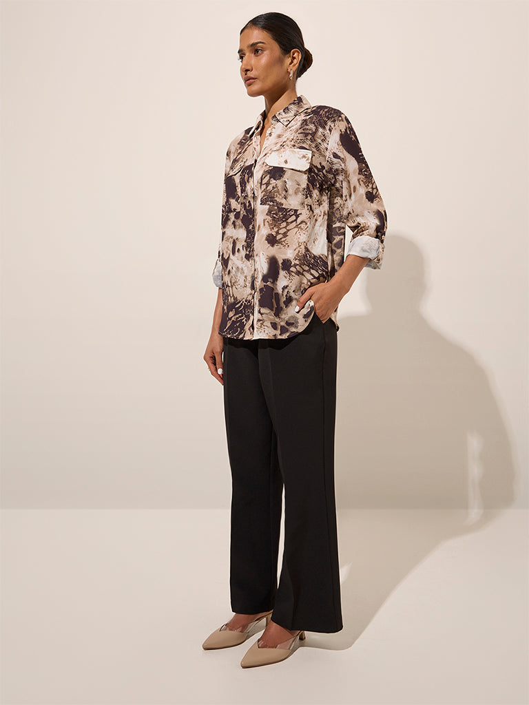 Wardrobe Brown Abstract Printed Shirt