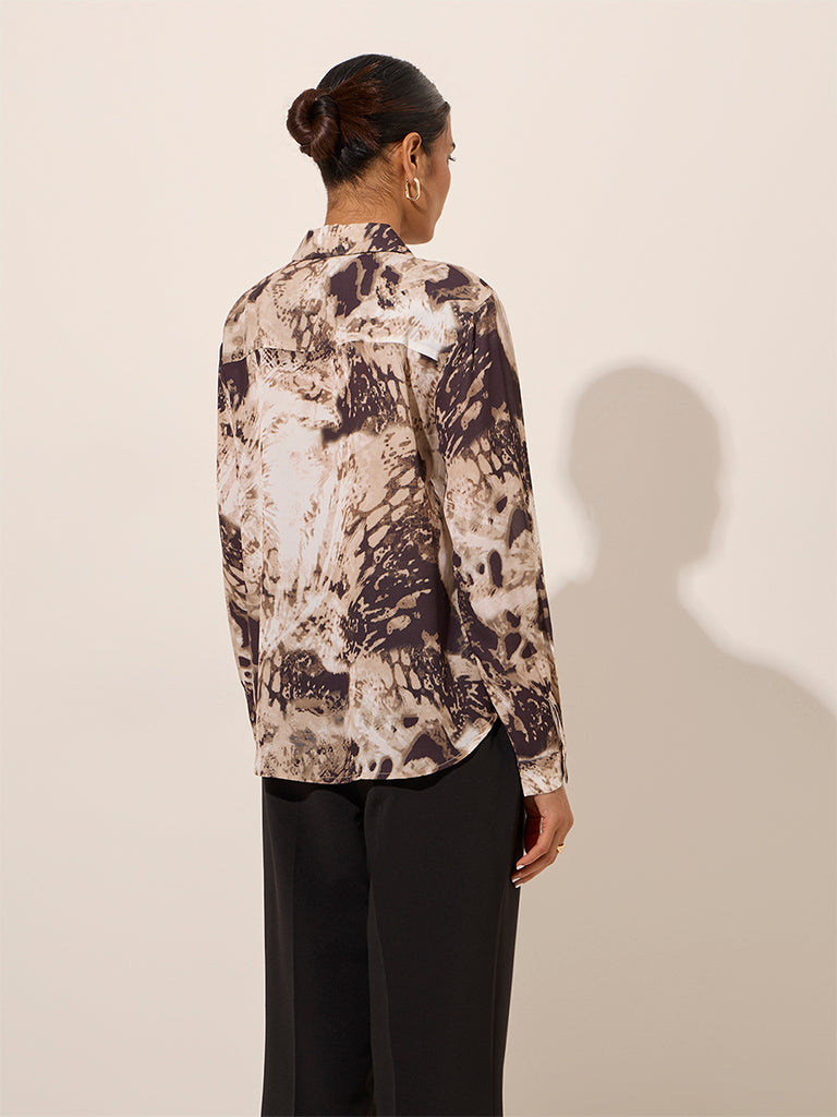 Wardrobe Brown Abstract Printed Shirt